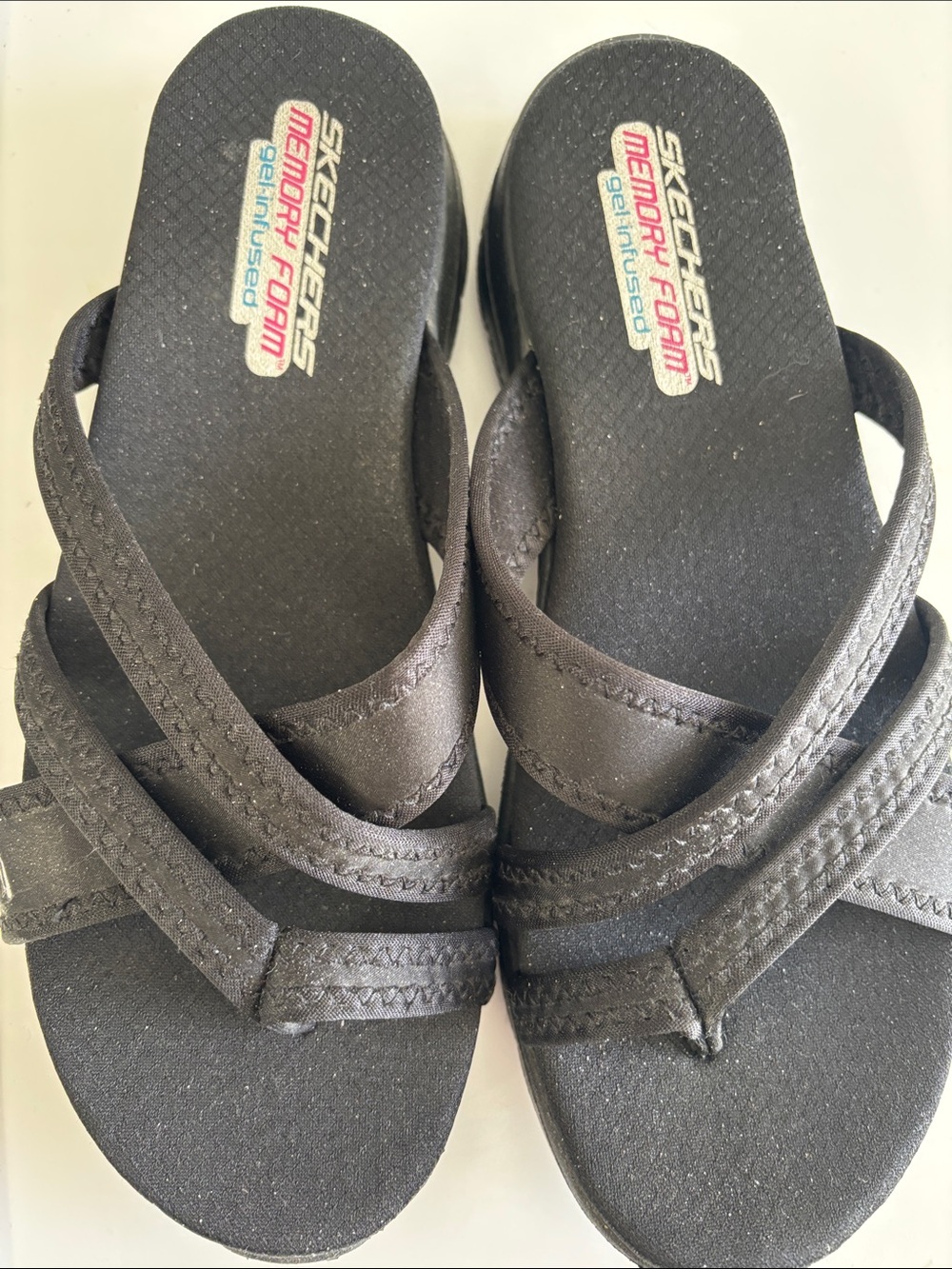 Skechers Women's Black Crisscross Memory Foam Sandals